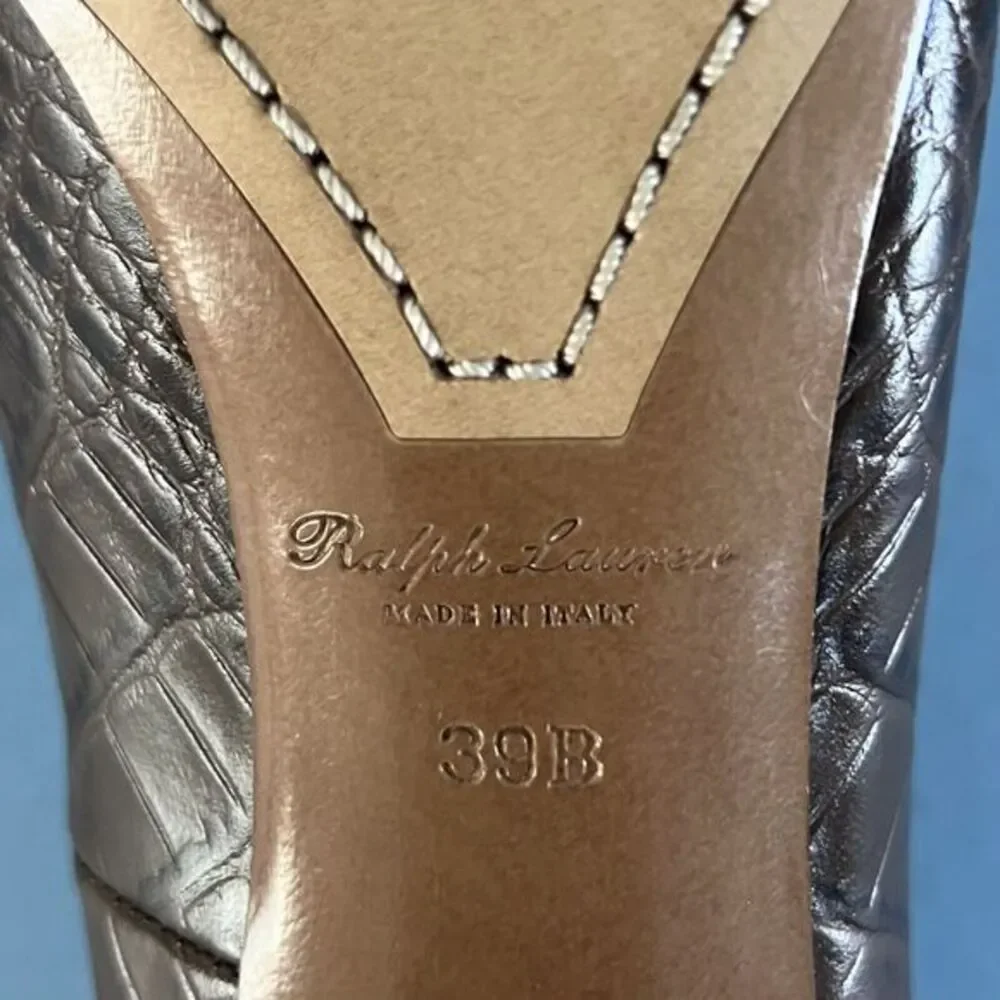 Ralph Lauren Purple Label‎ Darlene Embossed Calfskin Brown Leather Pumps